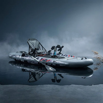 Inflatable Fishing Kayak for Adults - 1 Person, Pedal Drive, Folding, with Movable Seat, Hand Pump & Paddle & Oxford Bag, 410Lbs Capacity