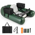 Camouflage Inflatable Fishing Float Tube with Fish Ruler Angling Base 2 Storage Pockets Pump