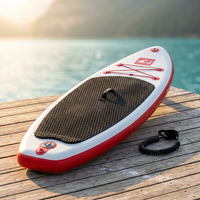 130 In. L X 28.3 In. W X 3.9 In. H White/Red Inflatable Surfboard Paddleboard Surfing Board with ISUP Accessories — Studio Shot