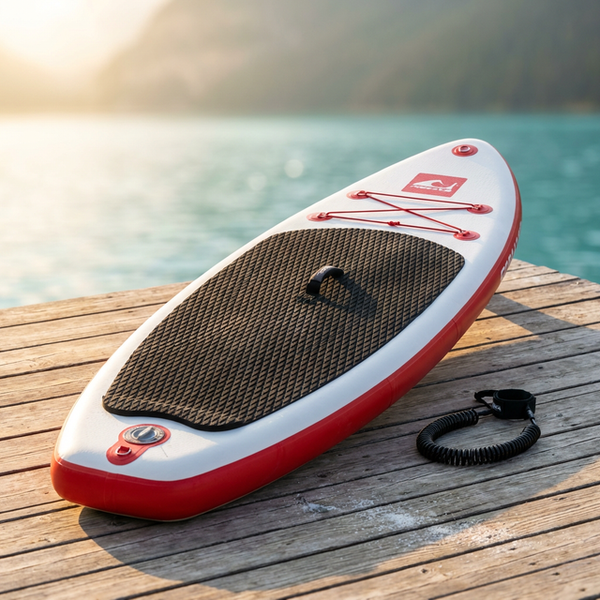130 In. L X 28.3 In. W X 3.9 In. H White/Red Inflatable Surfboard Paddleboard Surfing Board with ISUP Accessories