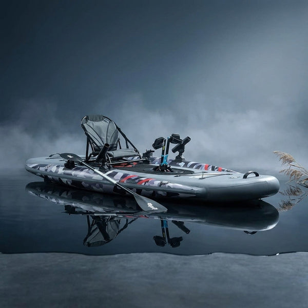 Inflatable Fishing Kayak for Adults - 1 Person, Pedal Drive, Folding, with Movable Seat, Hand Pump & Paddle & Oxford Bag, 410Lbs Capacity — Studio Shot