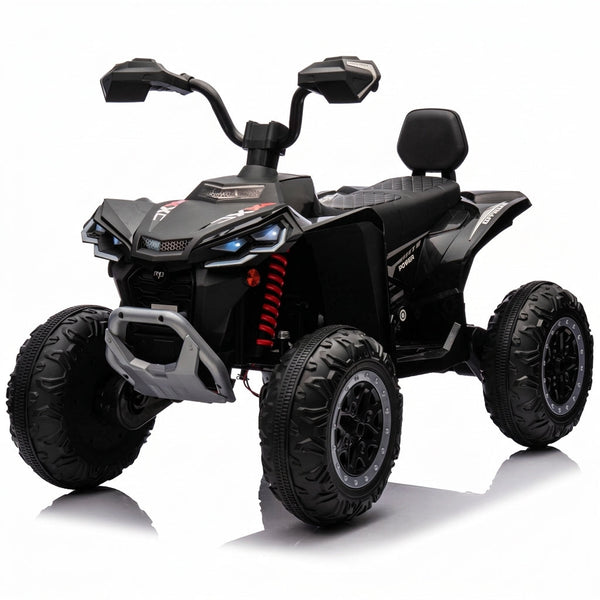 12V Kids Ride on ATV with 2 Seater,2* 45W Motor 7AH Battery Powered Electric Vehicle W/ LED Lights,High & Low Speed,Music,Spring Suspension,Ride on Car 4 Wheeler Quad for Boys & Girls,Black — Studio Shot