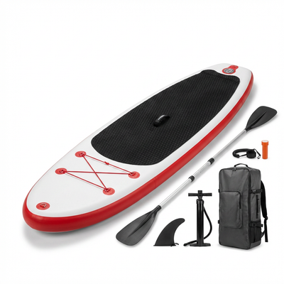 130 In. L X 28.3 In. W X 3.9 In. H White/Red Inflatable Surfboard Paddleboard Surfing Board with ISUP Accessories