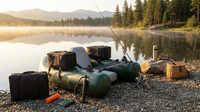 Camouflage Inflatable Fishing Float Tube with Fish Ruler Angling Base 2 Storage Pockets Pump — Lifestyle